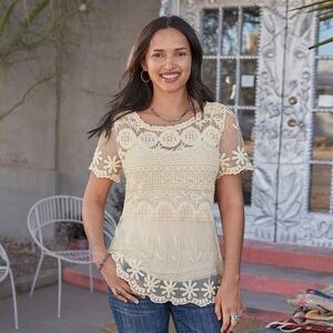 Sundance Cream Floral Lace Blouse